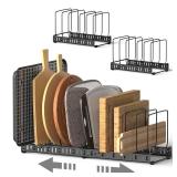 HzTinT 2PACK Cutting Board Organizer, Adjustable Divider Cutting Board Holder with Anti-slip Pads, Kitchen Cabinet Organizer for Baking Cookie Sheet Pan Bakeware Cookie, Black, Large-Size