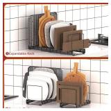 HzTinT 2PACK Cutting Board Organizer, Adjustable Divider Cutting Board Holder with Anti-slip Pads, Kitchen Cabinet Organizer for Baking Cookie Sheet Pan Bakeware Cookie, Black, Large-Size