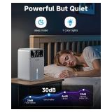 Dehumidifier for Home, 60 OZ Capacity, Auto Shut-Off for Medium Rooms up to 500 Sq.Ft, Portable Quiet for Bedroom Bathroom Basement, 24H Timer & 7 Color Lights (White, 7.36 x 6.77 x 10.47 inch)