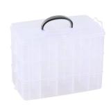 Tyminin 3-Tier Clear Plastic Swing Organizer Box, Large Portable Dividers Container, Craft Storage Bin with 30 Compartments, Large