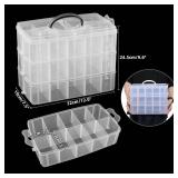Tyminin 3-Tier Clear Plastic Swing Organizer Box, Large Portable Dividers Container, Craft Storage Bin with 30 Compartments, Large
