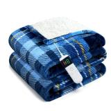 Electric Blanket Heated Throw, Soft Flannel 50\"x60\" Plaid Heating Blanket with 8 Hours Auto Off 10 Fast Heating Levels Machine Washable Sherpa Heated Blanket with Overheating Protection