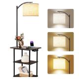 PESRAE Floor Lamp with Table, End Tables with Charging Station(USB & Type-C & AC Port), 3 Color Temperatures 9W LED Bulb, Modern Shelves Side Table for Bedroom, Living Room