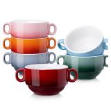 LOVECASA Multi-Color 12 OZ Soup Bowls with Handles, Ceramic Small French Onion Soup Bowls, Mini Soup Mugs Serving Bowls for Kitchen, Microwave & Dishwasher Safe,Set of 5