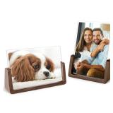Mixoo 4x6 Picture Frame 2 Pack - Rustic Wooden Picture Frames with Walnut Wood Base and High Definition Break Free Acrylic Photo Covers for Tabletop or Desktop Display (Horizontal + Vertical)