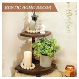 Tikea Decorative Wood Riser for Display, 2-Tier Rustic Corner Shelf for Kitchen Bathroom Counter Decor, Farmhouse Riser for Soap Dispenser and Plant (Brown)