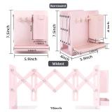 ALKALO Adjustable Bookends, 19\" Metal Book Ends for Heavy Books, 2 Dividers Bookends with Removable Pen Holder, Tray, and 3 Hook-up, Book Organizer for Office, School, Bookstore, Home