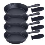 Bruntmor Cast Iron Frying Pan Set of 4-6x4 Inch Black Pre-Seasoned Skillets with Heat-Resistant Silicone - Mini Cast Iron Skillet Set for Stovetop, Oven, and Grill
