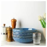 Sureasy Pasta Bowls Set of 3-30oz Large Embossed Serving Bowl Plates, 8.5 Inch Wide and Shallow Plate Bowls, Microwave, Oven & Dishwasher Safe, Blue