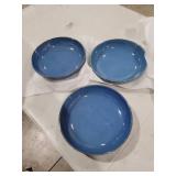 Sureasy Pasta Bowls Set of 3-30oz Large Embossed Serving Bowl Plates, 8.5 Inch Wide and Shallow Plate Bowls, Microwave, Oven & Dishwasher Safe, Blue