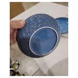 Sureasy Pasta Bowls Set of 3-30oz Large Embossed Serving Bowl Plates, 8.5 Inch Wide and Shallow Plate Bowls, Microwave, Oven & Dishwasher Safe, Blue