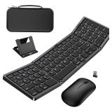 Foldable Keyboard and Mouse, Folding Wireless Keyboard Mouse Combo with Portable Case, Rechargeable 2.4G Wireless+Bluetooth Multi-Device Combo for Windows, iOS, Android, macOS PC/Laptop/Tablet