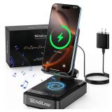 Gifts for Men Women-TechGlow Bluetooth Speaker with Phone Stand and Wireless Charger Compatible with iPhone 16 15 14 13 Pro XS 8 Plus Samsung Galaxy S25 S24 S23 Note 20 Birthday Gift Idea for Mom Dad