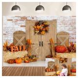 AIBIIN 10x7ft Fall Thanksgiving Backdrop for Photography Autumn Pumpkin Harvest Barn Brick Wall Background Rustic Wooden Door Haystack Landscape Maple Wreath Portrait Photoshoot Prop Studio Banner
