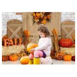 AIBIIN 10x7ft Fall Thanksgiving Backdrop for Photography Autumn Pumpkin Harvest Barn Brick Wall Background Rustic Wooden Door Haystack Landscape Maple Wreath Portrait Photoshoot Prop Studio Banner