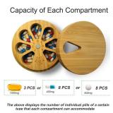 Bamboo Wood Weekly Pill Organizer for Medicine Vitamin Supplement, Arthritis Friendly 7-Day Pill Box Medium Container Holder, Daily Portable Travel Pill Case Keeper Dispenser