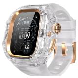 for Apple Watch Ultra 3/2/1 49mm Case [One-Click Open Design] [Aluminum Alloy Inner Frame] [Military Grade Shockproof] Luxury and Rugged Cover with Band for Apple Watch 49mm (White and Rose Gold)