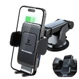 ZeeHoo Wireless Car Charger,15 W Fast Charging Auto-Clamping Car Mount,Windshield Dash Air Vent Phone Holder for iPhone 14 13 12 Mini 11 Pro Max XS XR 8,Samsung S22 S21 S20 Note 20 10 9 8