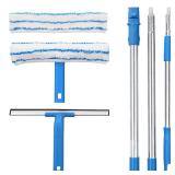 Mitclear Window Cleaner with Long Handle(57IN), Glass Cleaning Tools with Silicone Squeegee & Microfiber Scrubber, Window Cleaning Kit for Shower Glass Mirror Door Car