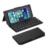 Doohoeek Universal Bluetooth Keyboard for Samsung Galaxy Z Fold, iPad mini 7 2024 & Phones, Dual Bluetooth Mini Keyboard with Any-Angle Kickstand & Leather Cover for Android, Windows and iOS