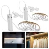 2 Pack Rechargeable LED Strip Lights with Motion Sensor - LUXJET 2M Cool White LED Closet Light Motion Activated, Under Cabinet Strip Light