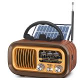 PRUNUS J-150 Portable Radio AM FM SW Bluetooth Speaker, Gifts for Dad and Mom, Retro Radios Vintage Transistor with Best Sound, Solar/D Battery Operated/USB Charging, TWS, Support TF Card/USB Playing