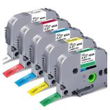 5-Pack Label Maker Tape Replace for Brother TZe TZ Tape 12mm 0.47 Laminated Colored White/Red/Blue/Yellow/Green Compatibel with Brother P Touch Label Maker PTH110 PTD220 PTD210 PT-D410