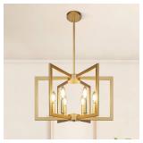 Klgxnrd 6-Light Gold Pendant Light, Modern Farmhouse Dining Room Light Fixtures Over Table, Industrial Metal Geometric Kitchen Chandelier for Entryway Hallway Foyer Bedroom