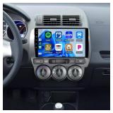 Saitedudu Android 14 Car Stereo Radio for Honda Fit Jazz 2004-2010 9 Inch HD Touch Screen with Wireless Carplay Android Auto Navigation GPS WiFi Bluetooth AHD Backup Camera, 4+64G