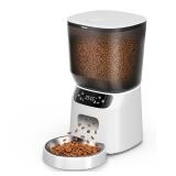 Automatic Cat Feeder, Cat Food Dispenser with Stainless Steel Bowl, Timed Portion Control 20 Portions 6 Meals Per Day, Voice Recorder, Dual Power Supply for Small Dogs (Black)