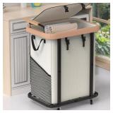 40 Gal (150L) Laundry Hamper with Lid, Leather Patchwork Laundry Basket with Rolling Lockable Wheels and Handle, Laundry Basket Organizer for Laundry Room, Bedroom and Bathroom,Laundry Room - White