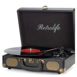Vinyl Record Player 3-Speed Bluetooth Suitcase Portable Belt-Driven Record Player with Built-in Speakers RCA Line Out AUX in Headphone Jack Vintage Turntable