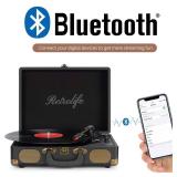Vinyl Record Player 3-Speed Bluetooth Suitcase Portable Belt-Driven Record Player with Built-in Speakers RCA Line Out AUX in Headphone Jack Vintage Turntable