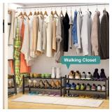 2-Tier Black Bamboo Shoe Rack for Entryway, Stackable | Foldable | Natural, Shoe Shelf Storage Organizer for Hallway Closet, Free Standing Shoe Racks for Indoor Outdoor