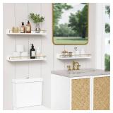 Forbena Gold Floating Shelves for Wall Decor Set of 3, Bathroom Shelves Over Toilet, Modern Display Wall Shelf with Guard Rail for Living Room Bedroom Organizers and Storage - White and Gold