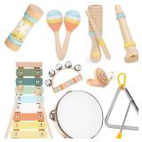 ZJEFUNS Baby Musical Instruments Set Wooden Montessori Toys for Toddlers 1-3 Percussion Instruments Set Modern Boho Music Toys for Kids Preschool Educational.
