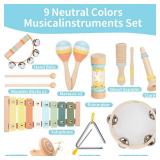 ZJEFUNS Baby Musical Instruments Set Wooden Montessori Toys for Toddlers 1-3 Percussion Instruments Set Modern Boho Music Toys for Kids Preschool Educational.
