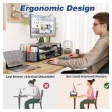 OPNICE Desk Organizer and Accessories, 2-Tier Computer Monitor Stand Riser with Drawer and 2 Pen Holders, Laptop Stand, Office Desk Accessories for Office Supplies, Black