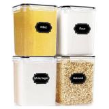 HKJ Chef 4 Pack Large Airtight Food Storage Containers with Lids (5.2L / 176oz), BPA Free Plastic Kitchen and Pantry Organization Contianers for Cereal Flour and Sugar Storage, Labels & Marker
