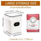 HKJ Chef 4 Pack Large Airtight Food Storage Containers with Lids (5.2L / 176oz), BPA Free Plastic Kitchen and Pantry Organization Contianers for Cereal Flour and Sugar Storage, Labels & Marker