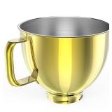 5QT Stainless Steel Mixer Bowl Compatible with Kitchen aid Stand Mixers Kitchenaid Replacement Bowl for 4.5-5 QT Tilt-Head Mixer with Handle, Gold