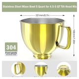 5QT Stainless Steel Mixer Bowl Compatible with Kitchen aid Stand Mixers Kitchenaid Replacement Bowl for 4.5-5 QT Tilt-Head Mixer with Handle, Gold