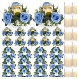Yunlly 12 Pcs Valentine Candle Rings Wreaths 3 Inch Wedding Centerpiece LED Flameless Candles Rose Eucalyptus Rings for Tables Party Centerpiece Valentines Mother