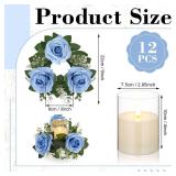 Yunlly 12 Pcs Valentine Candle Rings Wreaths 3 Inch Wedding Centerpiece LED Flameless Candles Rose Eucalyptus Rings for Tables Party Centerpiece Valentines Mother