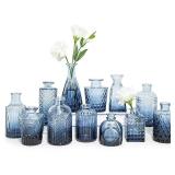 SUPMIND Glass Bud Vase Set of 12, Small Blue Flower Vases for Centerpieces in Bulk, Mini Vintage Vase for Wedding, Home,Table Decoration