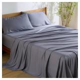 Bedsure King Size Sheets Set, Cooling Sheets for Hot Sleepers, Rayon Derived from Bamboo, Breathable & Soft, Deep Pocket Up to 16 Inches, Hotel Luxury Silky Bedding, Dark Grey