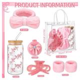 Reallnaive 6 Set Pink Bow Baby Shower Game Prize for Winners Hair Band Wrist Bands Coquette Folding Mirror Pink Bow Claw Clips Glass with Transparent Bag for Bridal Shower Wedding Galentine Favors