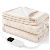 Electric Heated Throw Blanket 50\" x 60\", Soft Plush Flannel & Sherpa Electric Blanket with 8 Heat Settings, 1-12H Auto-Off, Fast & Even Heating, Machine Washable, Ideal for Home & Office, Beige