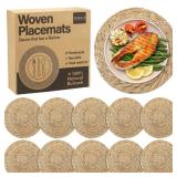 Elcoho 10 Pieces Round Woven Placemats 13.8 Inch Boho Rattan Placemats Farmhouse Braided Place Mats Woven Plate Chargers Rustic Wicker Table Mats for Dining Table