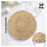 Elcoho 10 Pieces Round Woven Placemats 13.8 Inch Boho Rattan Placemats Farmhouse Braided Place Mats Woven Plate Chargers Rustic Wicker Table Mats for Dining Table